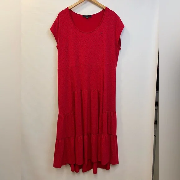 Tommy Hilfiger Dress Women’s XXL Red Polka Dot Tiered Midi Stretch - Picture 9 of 11